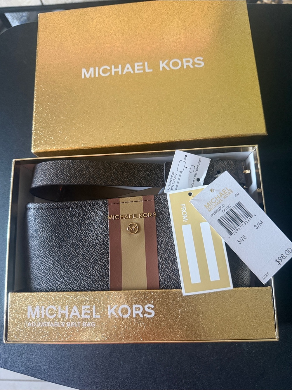 Michael Kors Brown Striped Adjustable Belt Bag